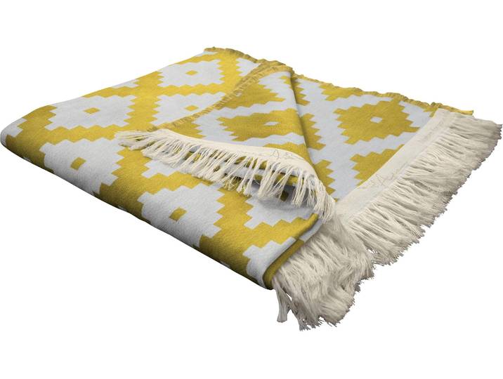 Wohndecke ADAM Maroccan Shiraz , gelb, B:145cm L:190cm, Baumwolle, Wohndecken, Wohndecke, mit aufregendem Muster, Kuscheldecke