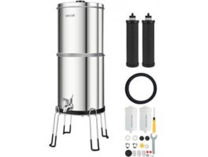 VEVOR Schwerkraft-Wasserfilter Wasserfiltersystem 8,52 L Edelstahl 304, Wasserfilteranlage Reduziert Blei und bis zu 99 % Chlor, mit 2 Aktivkohlefiltern & 2 Fluoridfiltern, für Zuhause und Camping