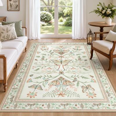 Bluebell Vintage Insect Floral Area Rugs, Washable Non‑Slip Indoor Rugs