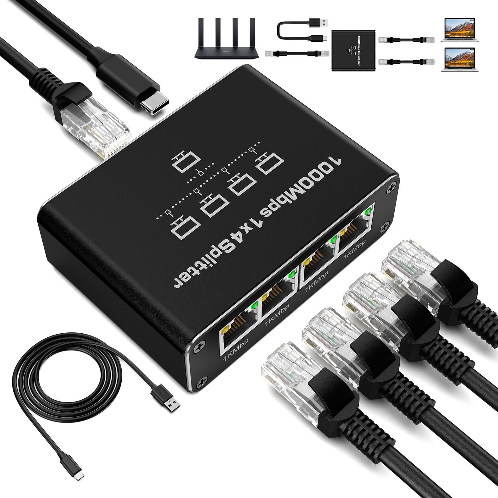 Selius LAN-Splitter 1 naar 4, 1000 Mbps Ethernet Splitter
