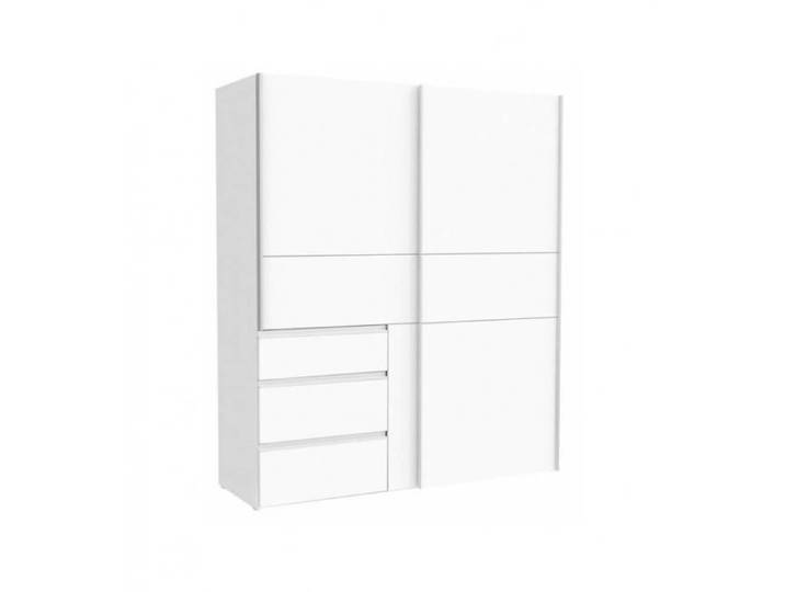 Armoire 2 portes coulissantes 3 tiroirs décor blanc 200 cm - THOR