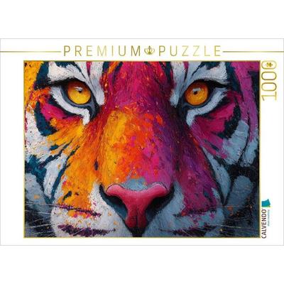 CALVENDO Puzzle Bunter Tiger mit intensivem Blick | 1000 Teile Lege-Größe 64x48cm Foto-Puzzle für glückliche Stunden