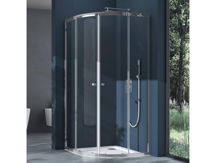doporro Cabine de Douche Quart de Cercle 100x100x190cm Portes Coulissantes Pare-Douche\, Verre Transparent\, Montage Réversible\, Ravenna32K