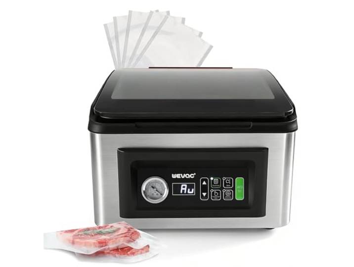 Wevac CV12Pro Kammervakuumierer, 8L Vakuumkammer 85 l/min, Reinbare Zubehör Abnehmbare waschbare Kammer-Tablett und Siegelbalken, Vakuumzeit Automatisch Optimiert für Flüssigkeiten, Fleisch, Marinaden