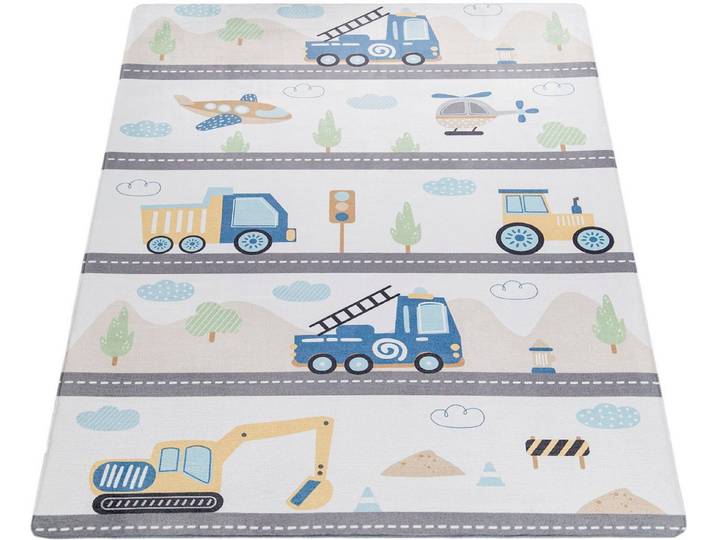 Paco Home Kinderteppich Chicos 561, rechteckig, Höhe: 4 mm, Flachgewebe, Spielteppich, Motiv Fahrzeuge, Kinderzimmer