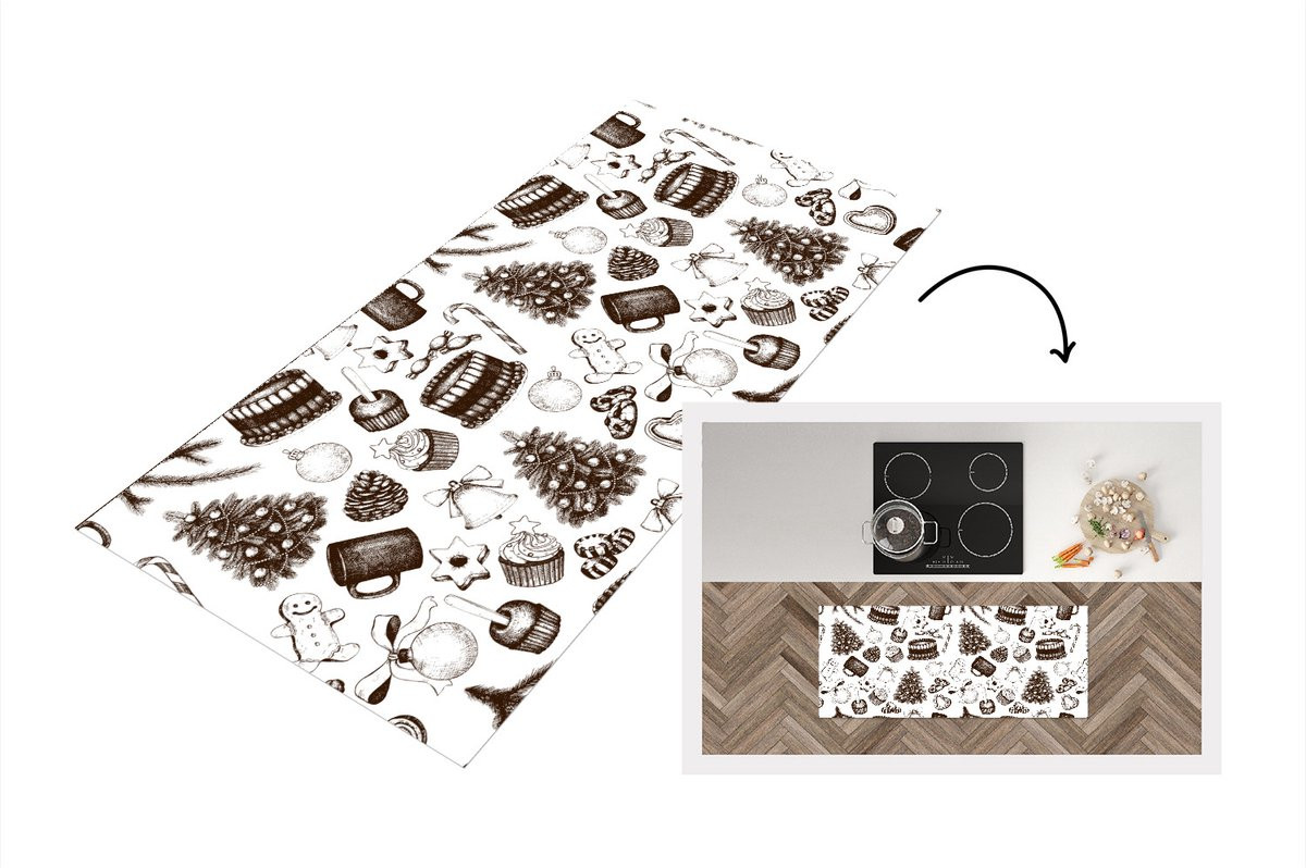 KitchenYeah Keukenloper Vintage Kerst Floral Vinyl B/D: 120 x 50 cm