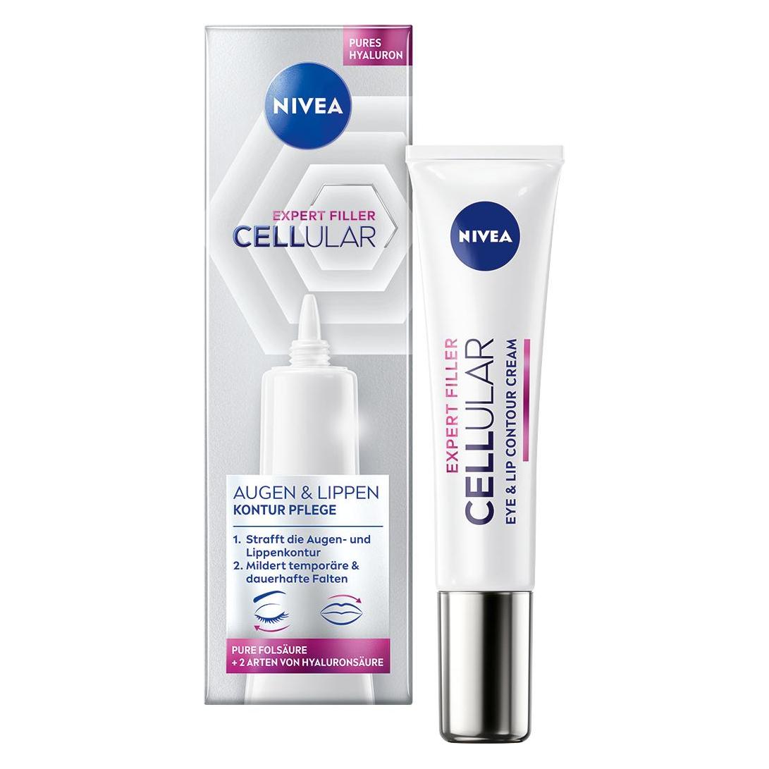 Nivea Cellular Expert Filler Augen & Lippen Konturpflege (Augenpflege Crème, 15 ml, Tag + Nacht) (82387-01000-32)