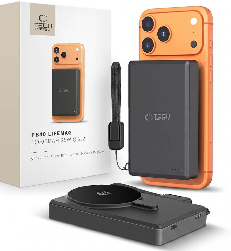 Tech-Protect PB40 LifeMag PowerBank m. 25W & 10.000mAh - MagSafe / Qi2 Kompatibel - Sort