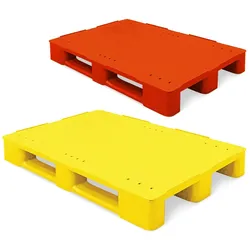 2 Kunststoffpaletten im Euromaß, LxBxH 1200x800x145 mm, geschlossen, gelb/rot
