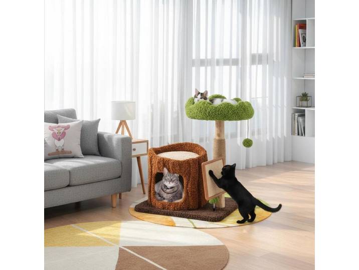 Tour à gratter fonctionnelle et moderne pour chats, avec colonnes à gratter en sisal, couleur marron