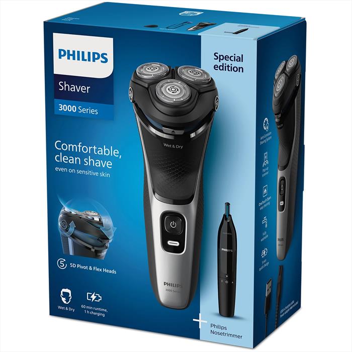 Philips Rasoio Elettrico Serie 3000 S3143/02-argento Brillante