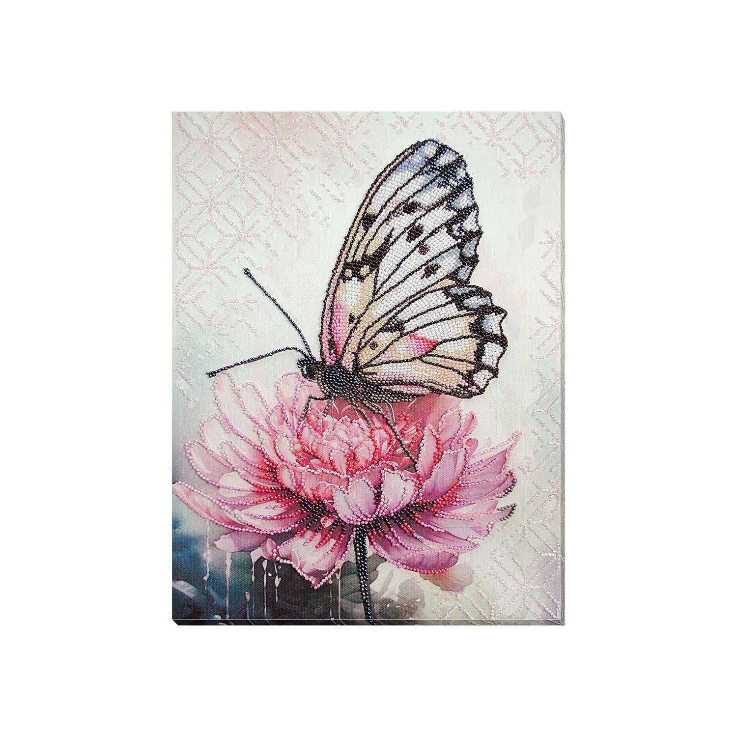 Perlen-Stickbild "Blüte & Schmetterling", 25 x 33 cm