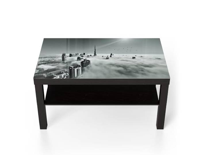 DEQORI Glastisch schwarz groß 90x50 cm Motiv Himmel über Dubai ausgefallener Beistelltisch aus Glas Hochglanz Couchtisch fürs Wohnzimmer moderner Couch Tisch mit Design
