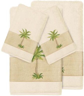 Authentic Hotel and Spa Turkish Cotton Palm Tree Embroidered Cream 4-piece Towel Set