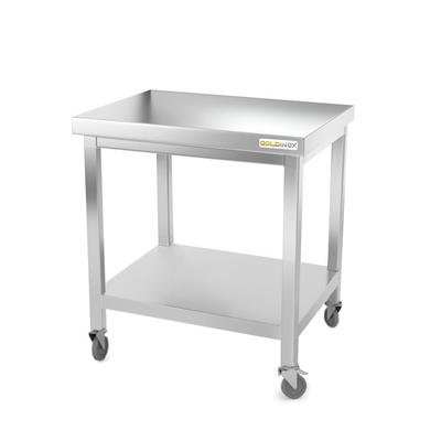 Arbeitstisch aus Edelstahl 700 x 700 mm auf Rollen / GOLDINOX