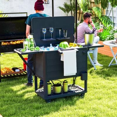 Outsunny Patio Cooler Cart, 104 Quart Large Capacity Rolling Ice Chest with Bottle Opener and Shelves, Outdoor Beverage Bar Cart