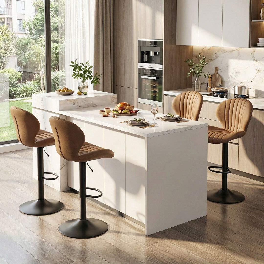 George Oliver Bar Stools Set of 2 Modern Swivel Bar Chairs, Barstools Counter Height with High Backrest Easy 3-5 Minute Assembly for Bar, Kitchen, Dining Room Brown 4