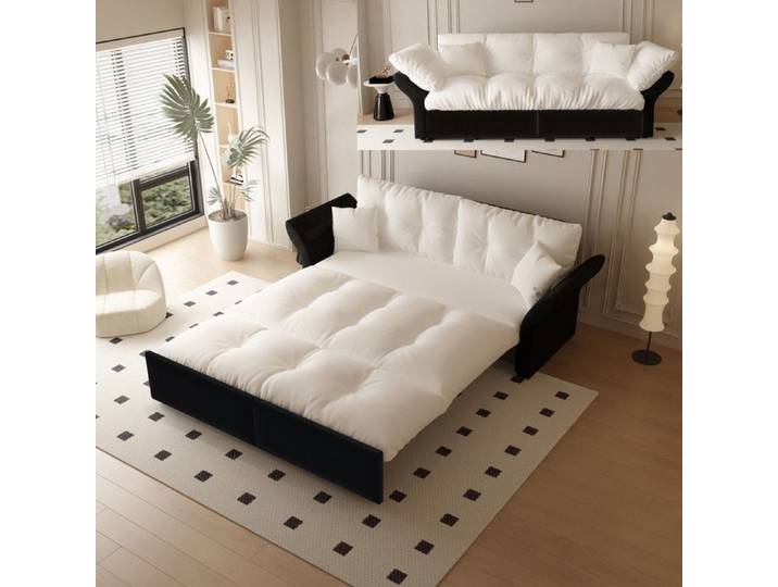 Canapé convertible Canapé-lit gigogne Canapé 2 places Canapé capitonné en velours avec accoudoirs 2 coussins - beige