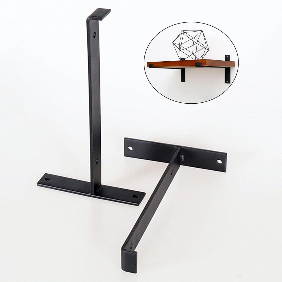 Zwarte plankbeugels voor wandconsoles met zwaar draagvermogen, 20 cm