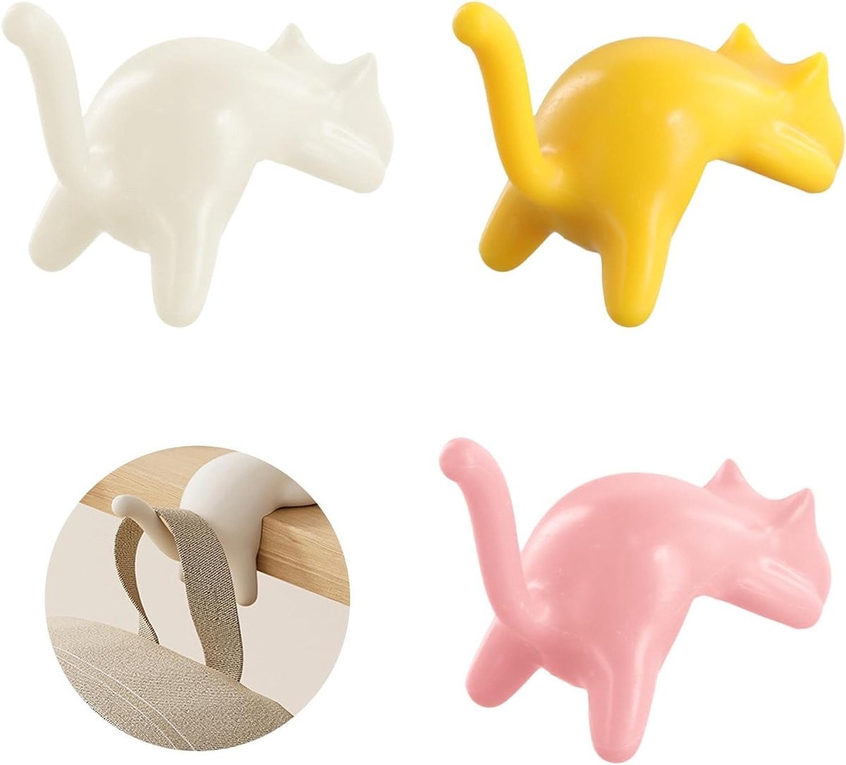 Set van 3 zelfklevende kattenstaart haken voor handtassen, sjaals en accessoires