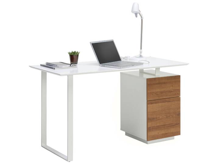 Hom`in Schreibtisch, Weiss, Eichefarben, Holzwerkstoff, 1 Schublade(n) Schubladen, rechteckig, Wange, U-Form, 60x76x140 cm, Fsc, Bsci, Stauraum, Büromöbel, Büromöbelset, Büromöbelserien