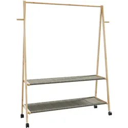 vidaXL Kleiderständer mit Ablagen und Rollen 132x45,5x155,5 cm Bambus