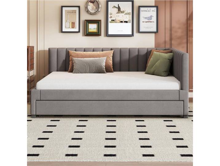 Lit 140x200 cm rembourré canapé-lit lit gigogne velours - SWEIKO - Gris