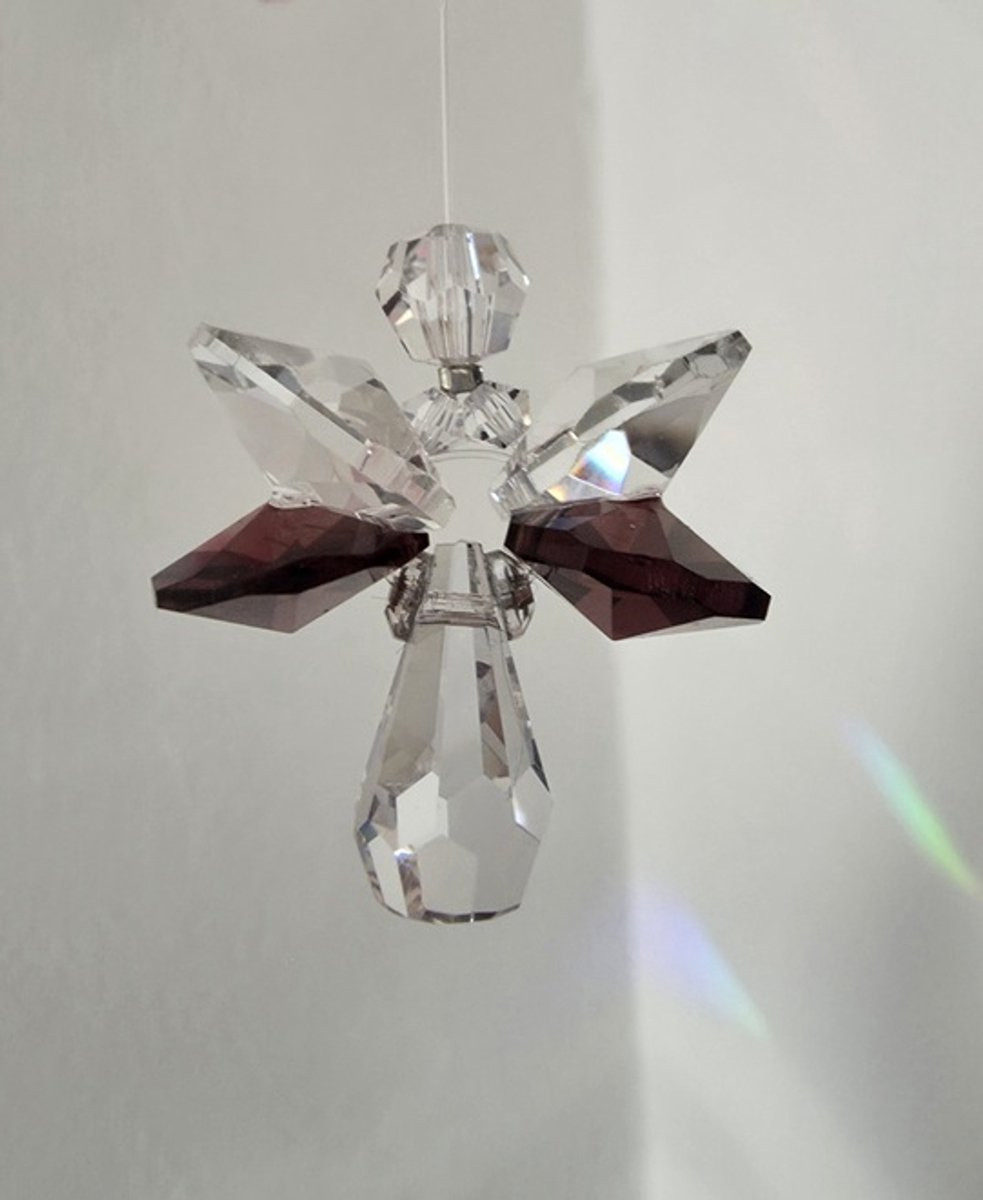 Geluksengel Bruin Granaat Raamhanger met Swarovski Kristallen Suncatcher