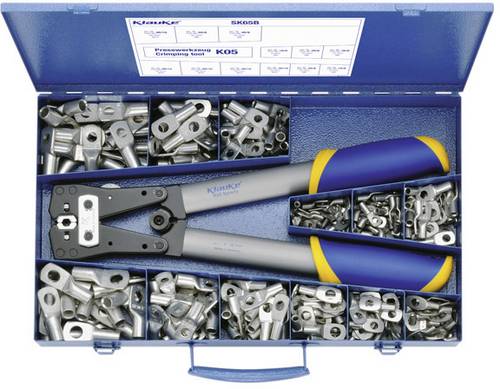 Klauke SK65B Quetschverbinder-Sortiment inkl. Crimpzange Querschnitt (max.)=50mm² Unisoliert Silber 261 Teile