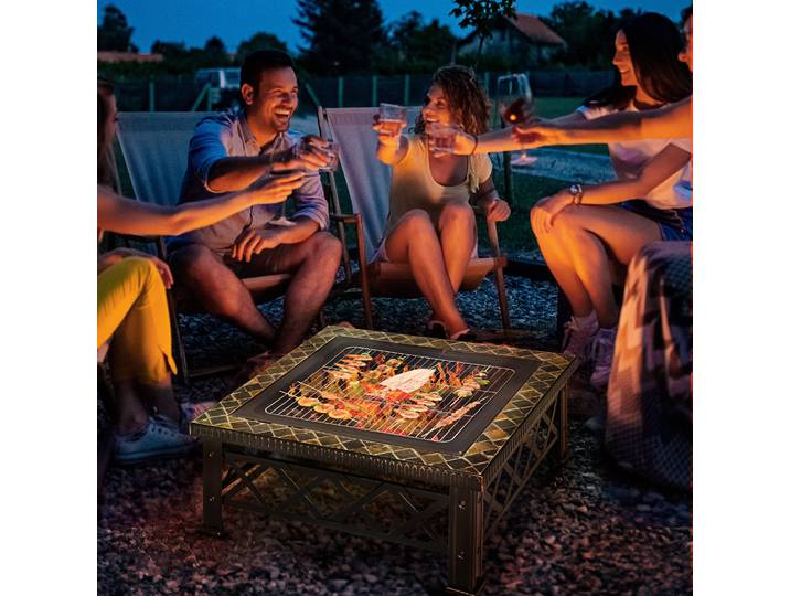 Outsunny Foyer 3-en-1 BBQ Noir 76x76x47cm Jardin