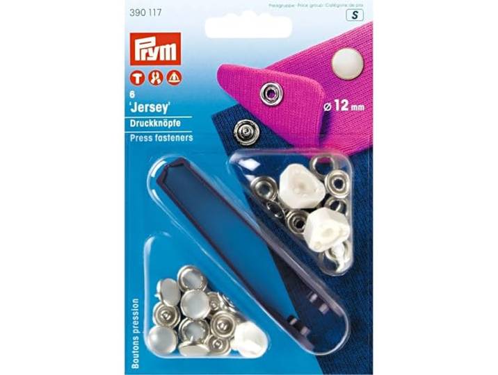 Prym 390122 - Navulverpakking voor 390117 naaivrij drukknop Jersey, messing, parelkap 12 mm, metaal, parel, 6 stuks