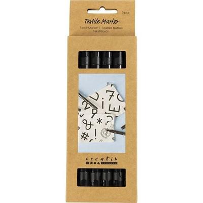 Creativ Company Textil-Marker, schwarz, Strichstärke 2,3+3,6 mm, 6er Set