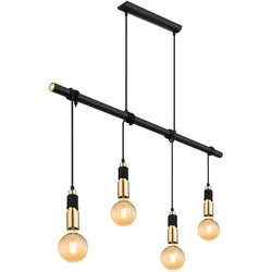 LED Esszimmerleuchte hängend Hängelampe messing schwarz Pendelleuchte 4 Flammig, Höhenverstellbar durch aufwickeln, 4x E27 Fassungen, LxBxH 100x6x120 cm