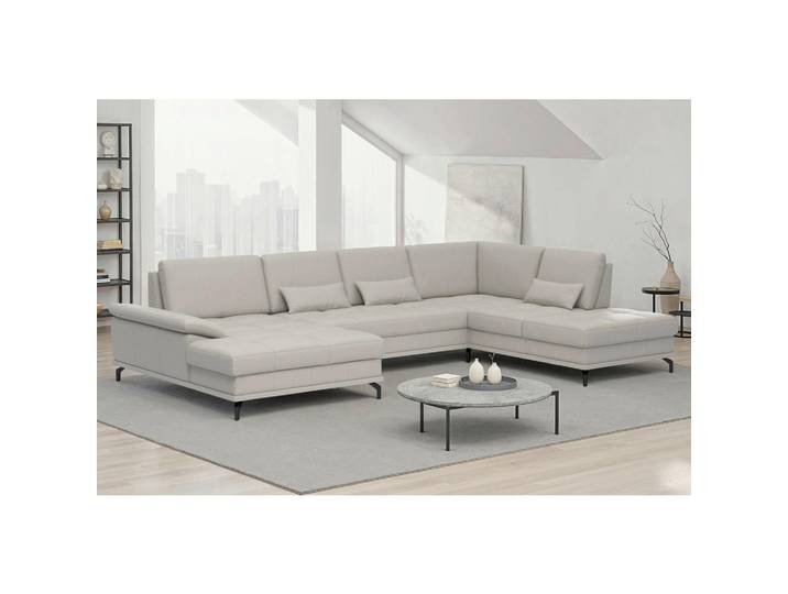 Sit & More Wohnlandschaft, Hellgrau, Metall, Echtleder,Kombination Echtleder/Stoff,Kombination Echtleder/Stoff, Nappaleder,Nappaleder,Nappaleder, Füllung: Polyester, Ottomane rechts, U-Form, 363x223 cm, Schlafen auf Sitzhöhe, Armteil links, Wohnzimmer, Sofas & Couches, Wohnlandschaften, Wohnlandschaft U-Form