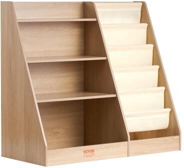 Kodotan sofa 4-Tier Kids Wooden Bookshelf, Six-Layer Sling Bookcase, Baby Storage Book Rack, Book Toy Organizer Cabinet, for Kids Room