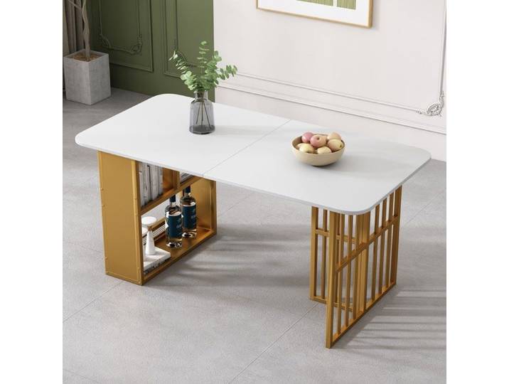 Table à manger 156 x 78 x 78 cm Design contemporain avec 3 compartiments de rangement - Blanc