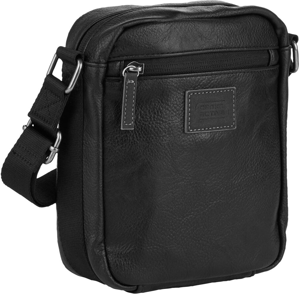 Umhängetasche CAMEL ACTIVE "Traces", Herren, Gr. B/H/T: 17cm x 21cm x 5,5cm, schwarz, Lederimitat, Taschen Umhängetasche, Herren, Schultertasche, funktional mit vielen Fächern schwarz B/H/T: 17cm x 21cm x 5,5cm