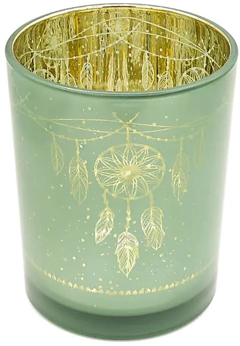 Phoenix Import Mani Bhadra Sfeerlicht Metallic Dromenvanger Waxinelichtjeshouder van Glas