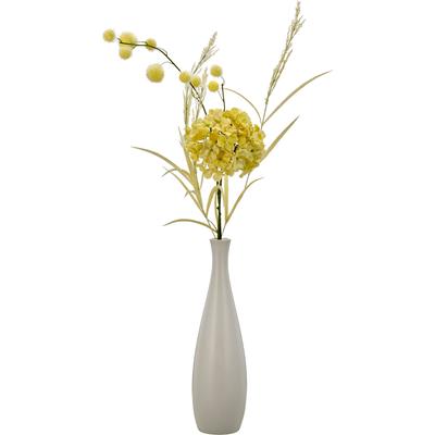 Kunstblumenstrauß CREATIV GREEN "Hortensie mit Zweigen in Vase", weiß, gelb, H:80cm, Kunststoff, Polyester, Porzellan, Kunstpflanzen, als schnelle Deko-Idee