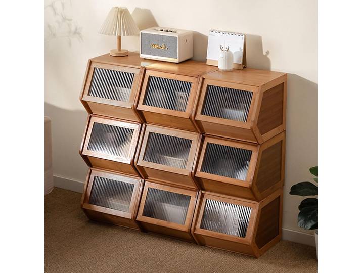 Commode vintage en bambou : organisateur rustique à plusieurs tiroirs pour chambre/salon/couloir