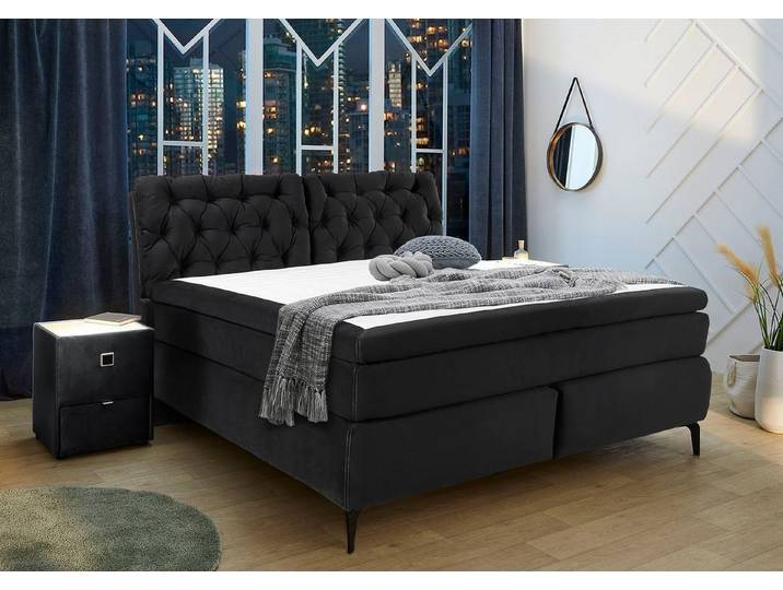 Jockenhöfer Gruppe Boxspringbett CHELSEA inkl. 7-Zonen-TTFK-Matratze H3/H4 und Topper, 9 cm Kaltschaum-Topper, samtähnlicher Bezug, Liegefläche 180x200 cm