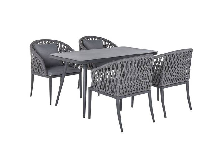 GARTENMÖBEL-SET 4-Sitzer Aluminium/Flechtseil grau Lipari