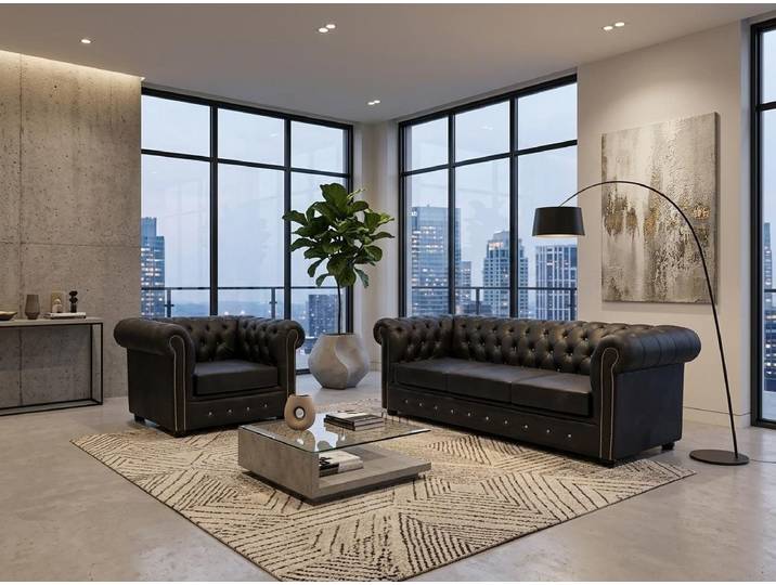 Xlmoebel Polstergarnitur Klassisches Schwarzes 3-Sitzer Sofa Sessel Wohnzimmer Polstergarnitur, (1-tlg., 1-tlg)