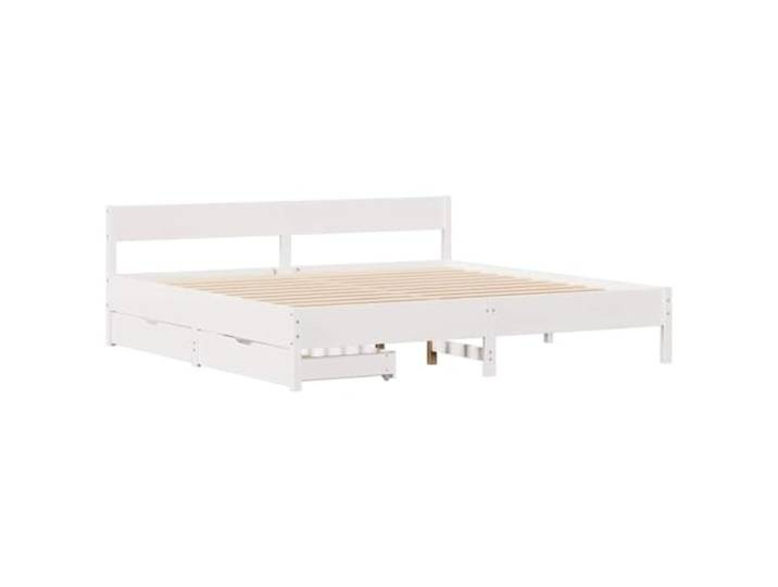 KTHLBRH Bett weiß 180 x 200 cm Massivholz Kiefer Mit 2 Schubladen, Kopfteil, Lattenrost, Räder, Montage erforderlich