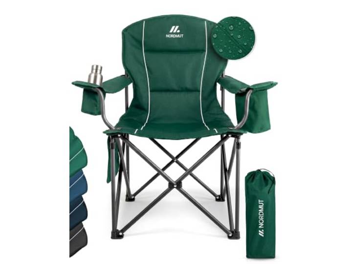 NORDMUT® Campingstuhl faltbar XXL – Stabiler Klappstuhl Camping 200 kg Belastung – bequemer Angelstuhl inkl. praktischer Kühltasche & Getränkehalter