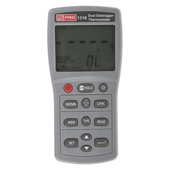 RS PRO Digital Thermometer, 2-Channel, Logging (1232214)