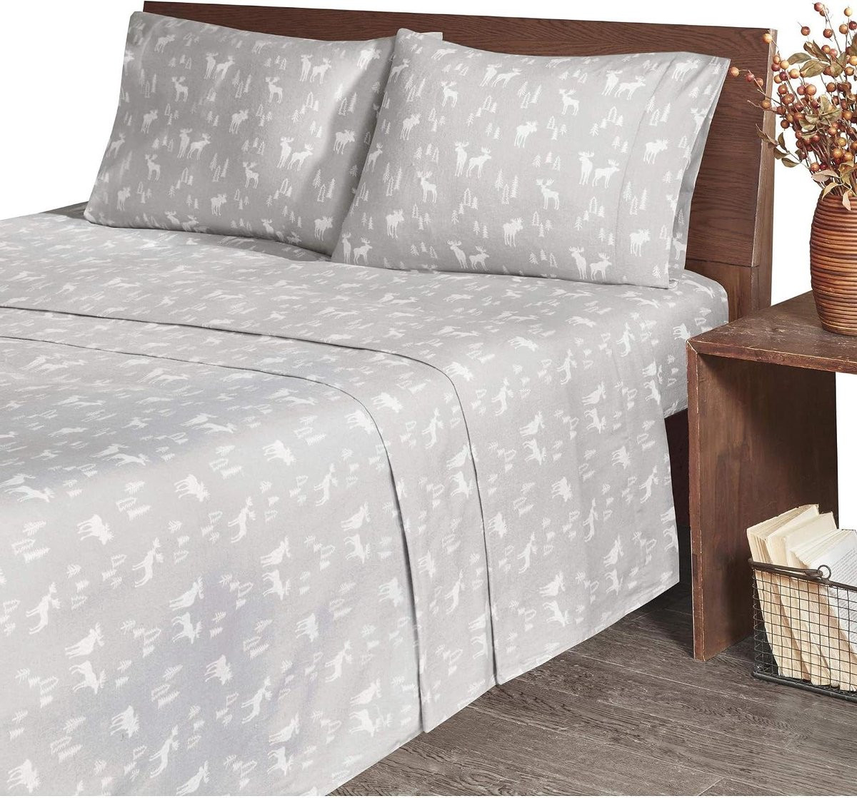Flanellen Lakenset Queen Size - Grijs - 100% Katoen