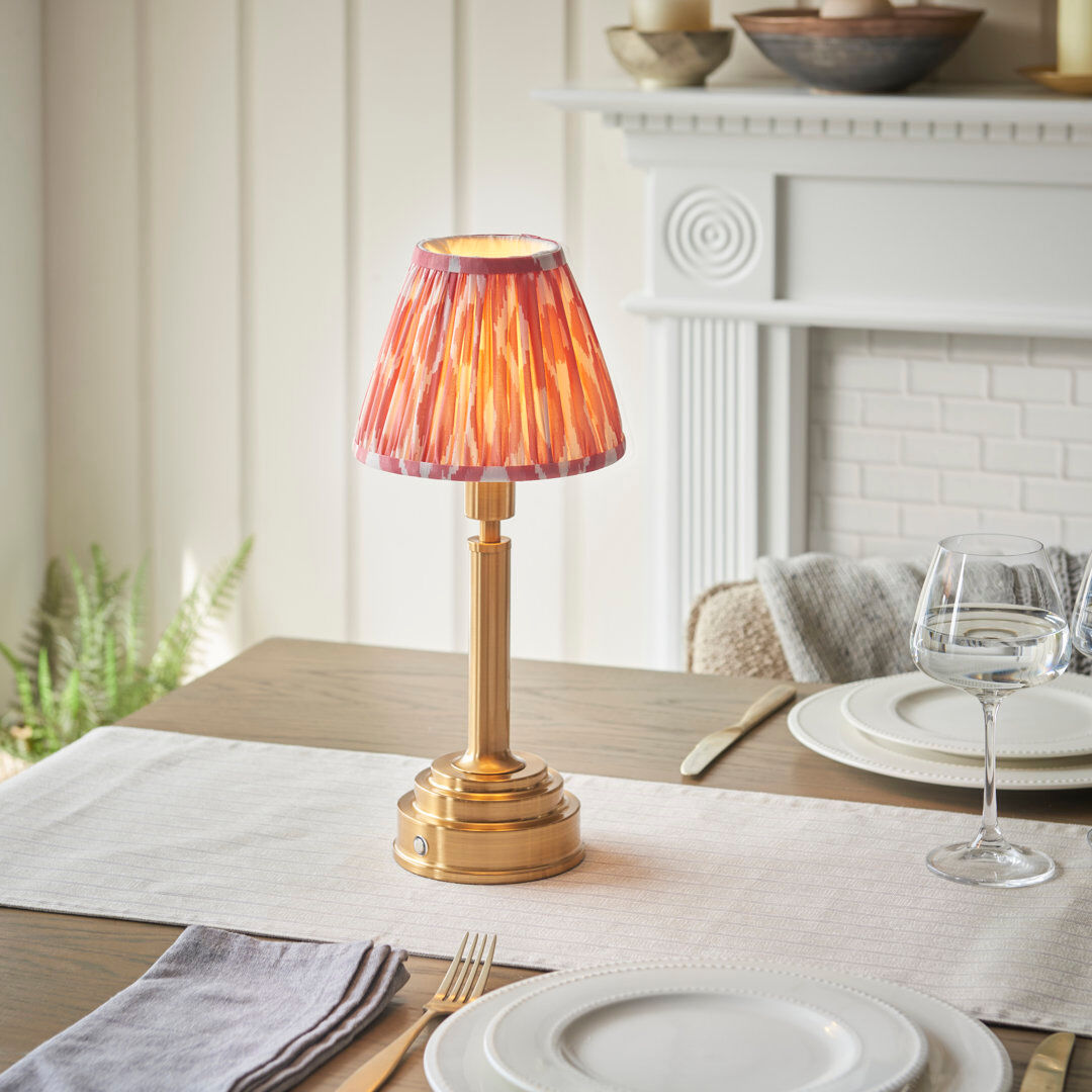 Heritage Hues Upton Rechargeable Metal Table Lamp Coral Pink 35.5cm H X 16cm W X 16cm D