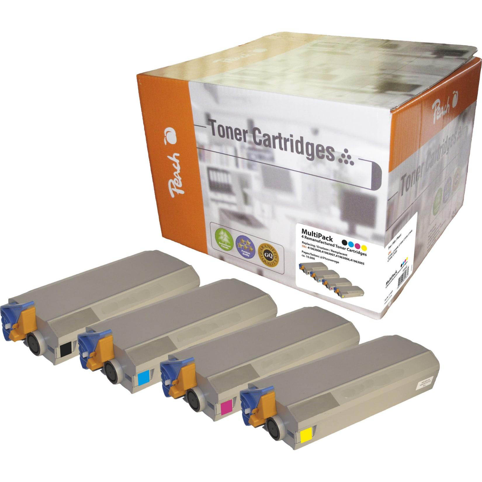 Peach O4196-3005-8 4 Toner (bk, c/m/y) ersetzt Sharp, OKI No. 4196-3005-8, 41963005-3008 für z.B. OKI C 7100, OKI C 7100 N, OKI C 7300 (wiederaufbereitet)