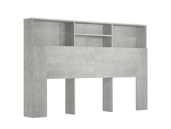 GHVBNMF Bett Kopfteil Regal mit Ablagen Betongrau 160x19x103,5 cm Vier offene Fächer schaffen Ordnung im Schlafzimmer. Stabile Wandmontage aus Holzwerkstoff für Bücher und Dekorationen.